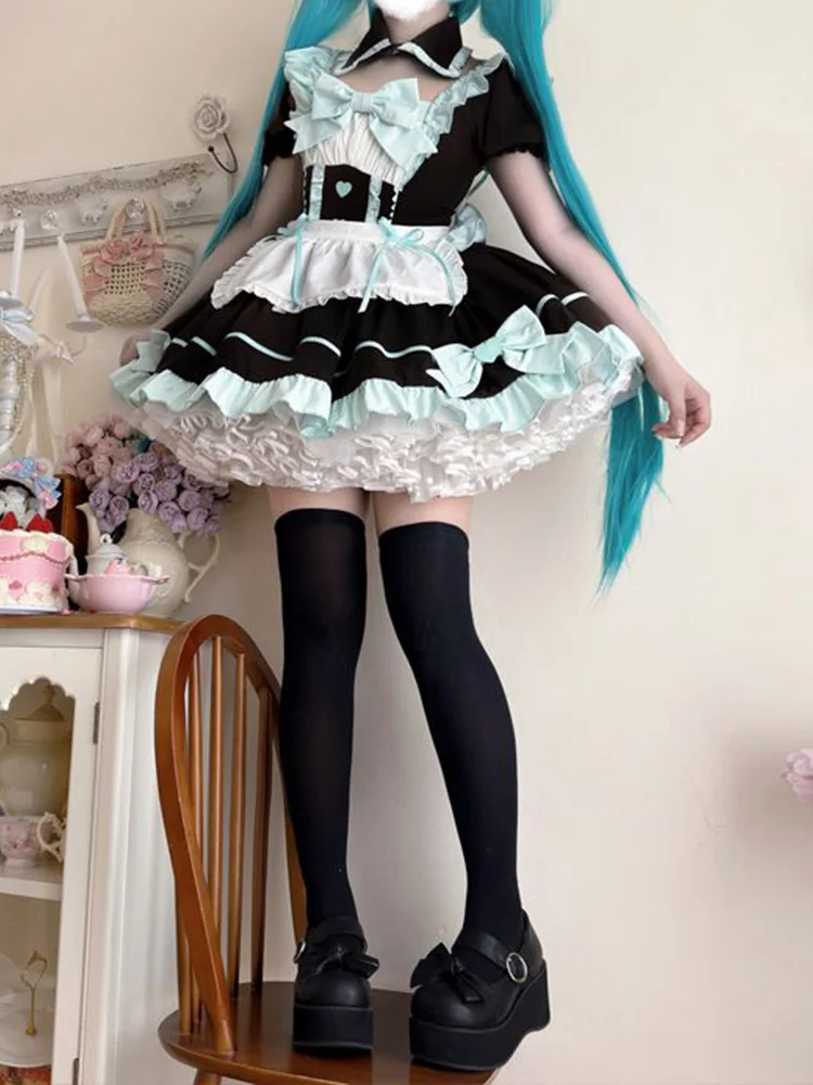 KIMOKOKM Kawaii Lolita A-Line Dress Sweetheart Square Collar Puff Sleeve Cosplay Princess Vitality Girly Loli Mini Dress