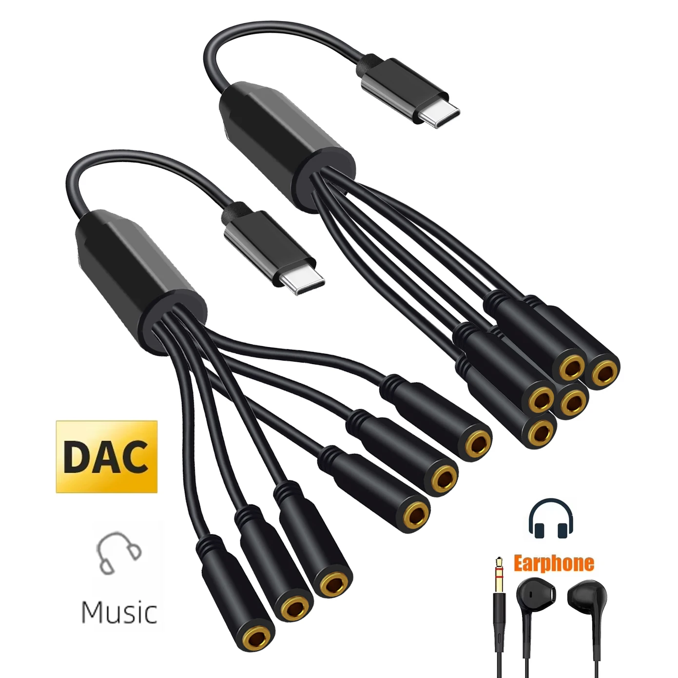 

Type-C to 3.5mm Headphone Splitter USB C Male to 5/6 Ports TRS 3.5mm Female Jack Audio Cable for Phone Listening to Music Only