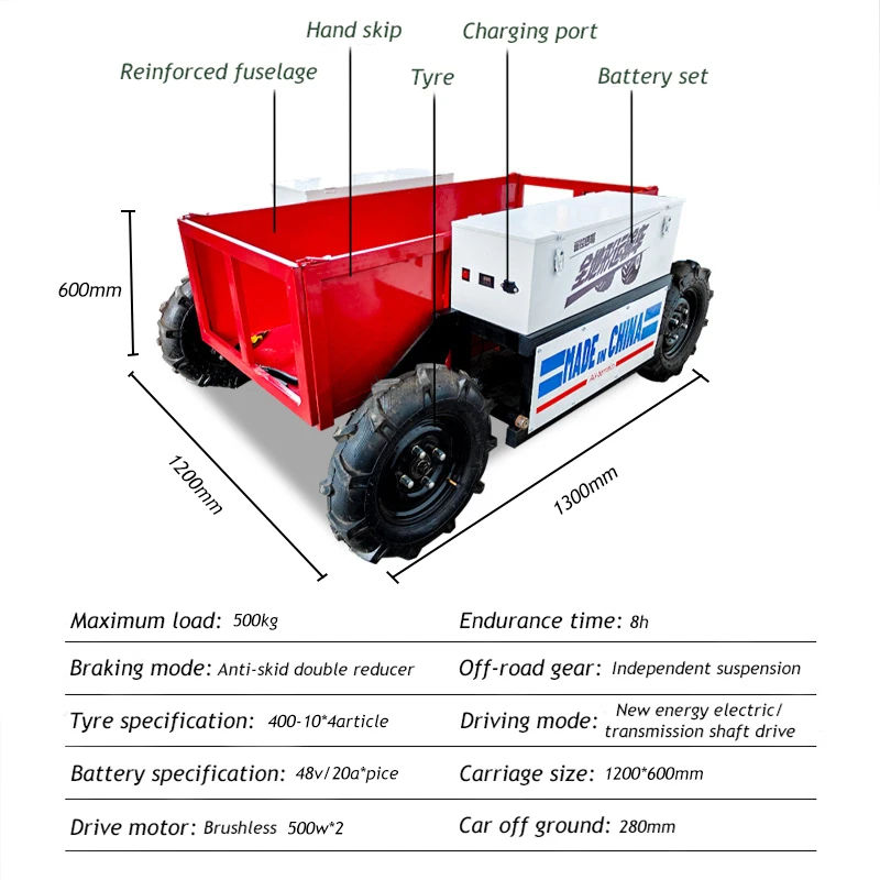 Customizable Four wheel drive 500 750kg 2000kg Agricultural Orchard remote control All terrain Transport Climbing Vehicle