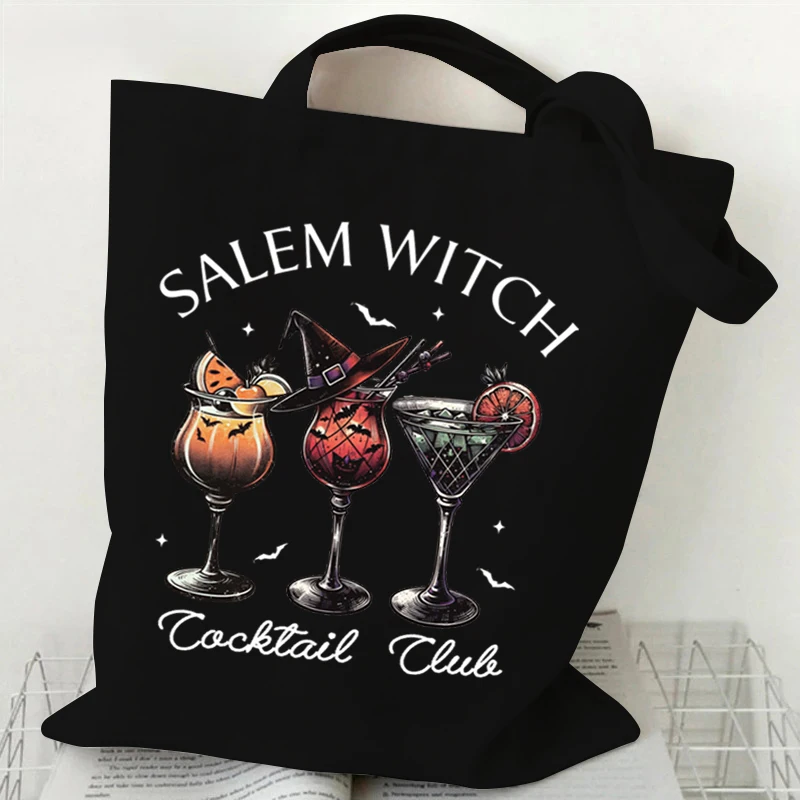 Spooky Halloween Tote Bags Women Horror Skeleton Design Canvas Shopping Bag Unisex Flower Skeleton Vintage Style Shoulder Bags