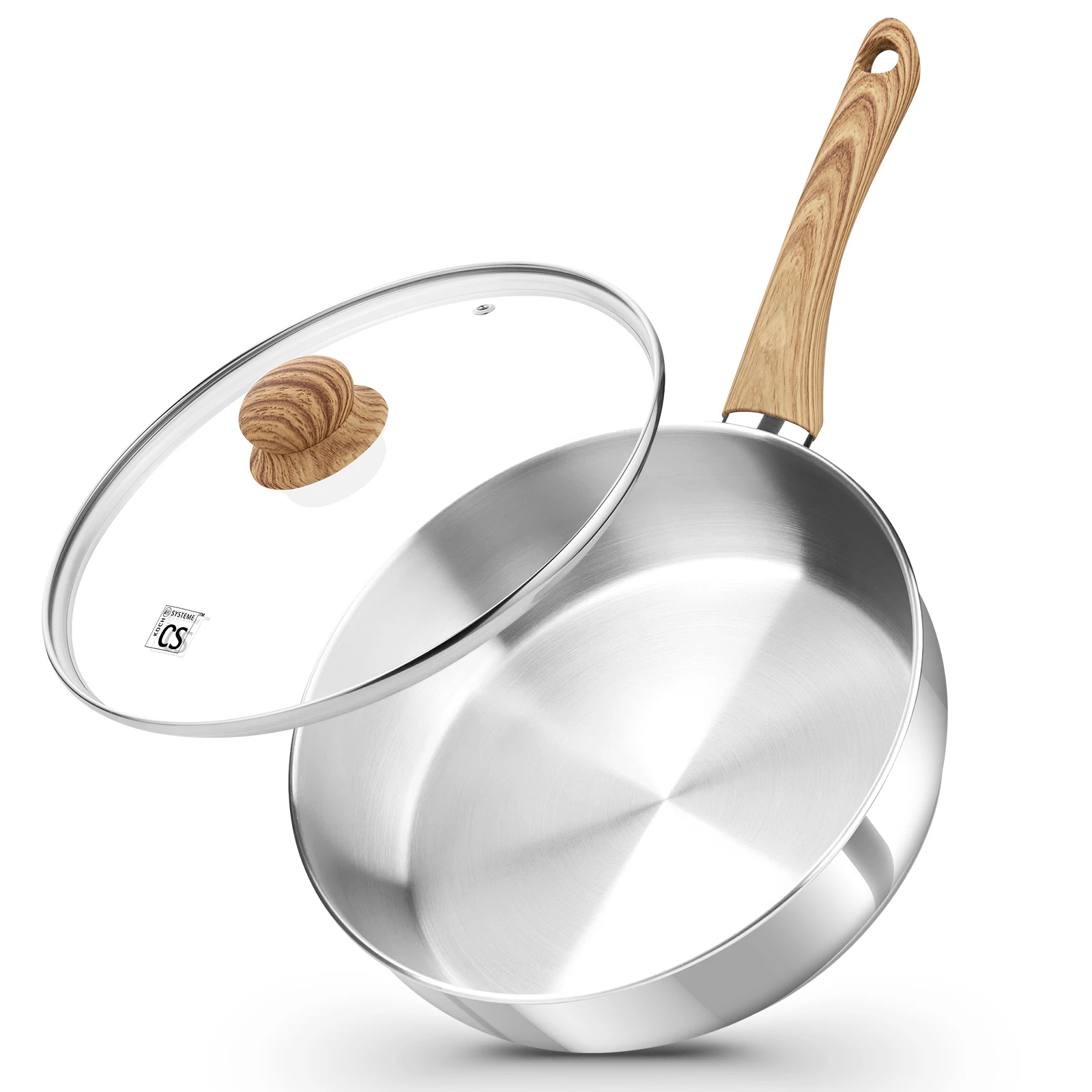 KOCH SYSTEME CS 10-Zoll-Bratpfanne aus Edelstahl mit Deckel, 4-Liter-Bratpfanne mit Cool-Touch-Bakelitgriff