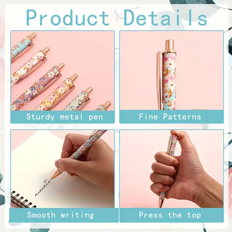 24/12/6 قطعة أقلام فنية على شكل زهرة، أقلام حبر جاف على شكل رصاصة معدنية قابلة للتمديد 1.0 أقلام حبر سوداء هدايا يوميات، مكاتب مدرسية