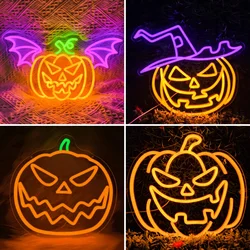 Pumpkin Bat Led Neon Sign Halloween Room Decoration For Home Party Bedroom Bar Club Dimmable Signs USB Powered Neon Wall Lamp