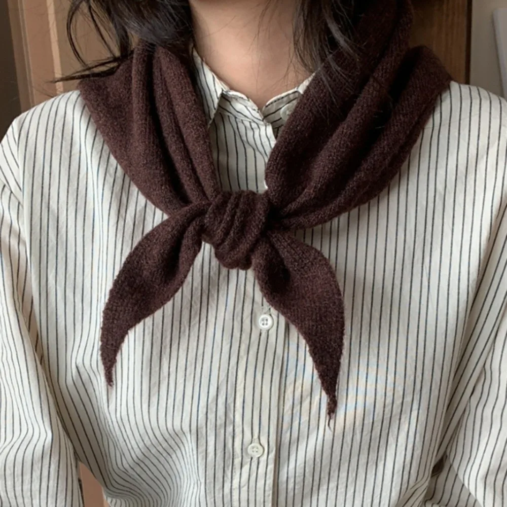 Long Solid Color Knitted Triangle Scarf Striped Wool Cross Scarves Windproof Shawl False Collar Girl