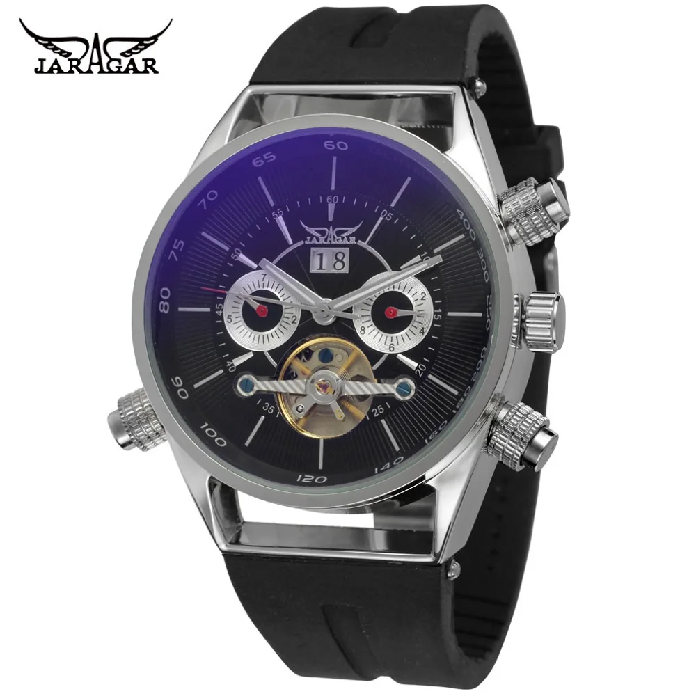 Jaragar Tpo Brand Automatic Self-wind Mens Watches Luxury Mechanical Watch Tourbillion Design Shock Resistant Complete Calendar