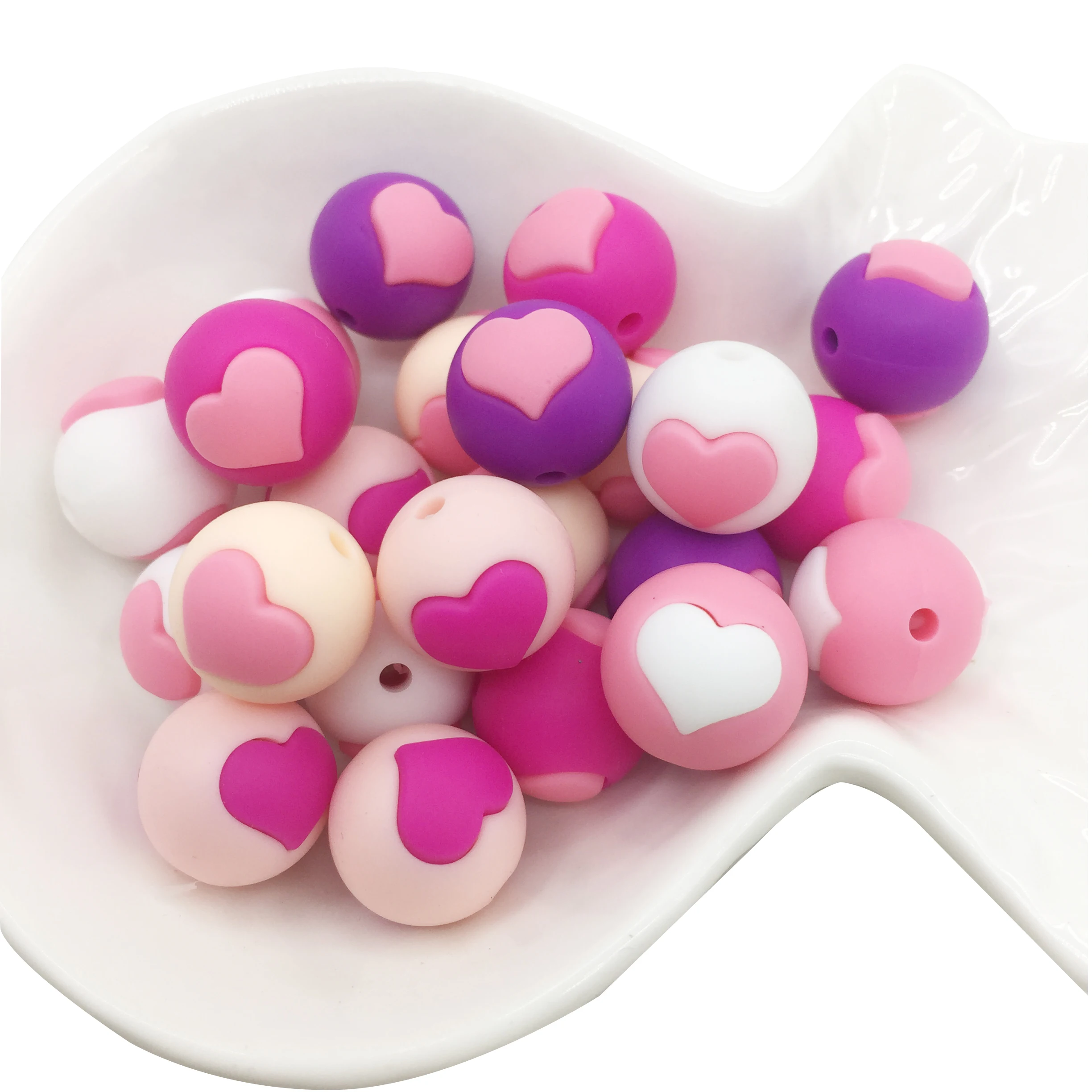 10pcs Silicone heart shape round beads-silicone teething loose beads for DIY necklace-BPA FREE Baby Teether BPA Safe DIY Bead