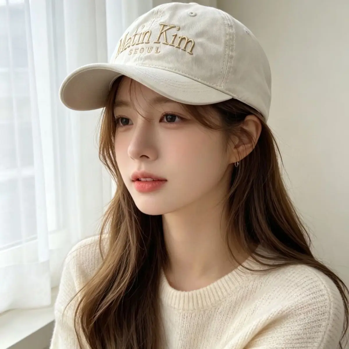 MATIN KIM Soft‑Crown Washed Baseball Cap, Large Logo Letter Embroidered Sun Visor Unisex Couple Trendy Dad Hat