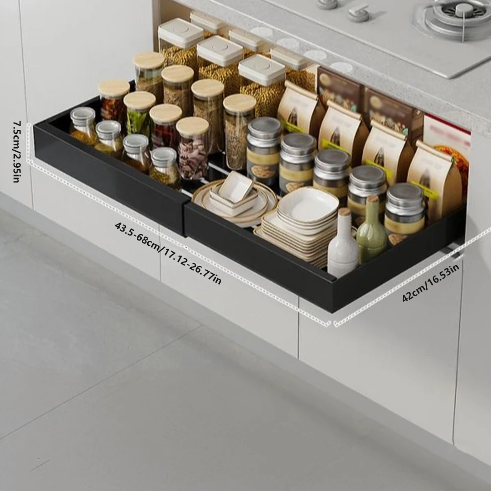 Expandable Pull Out Cabinet Organizer Metal Stick Slide Out Drawers Storage Kitchen Adjustable Sliding Roll Out Cabinet Shelves