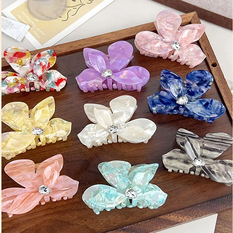 

Light Luxury Texture 9.5CM Acetate Hair Clips, High-end Floral Rhinestones Encrusted Grab Clip Simple Shark Clip Hair Accessory