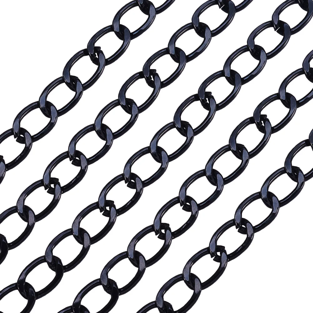 5M Oxidation Aluminum Faceted Curb Chains Diamond Cut Cuban Link Chains Unwelded with Spool Black for Making  Jewelry Necklace