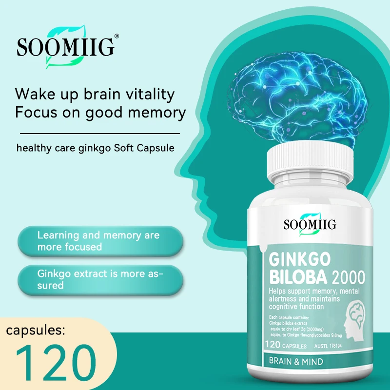 Ginkgo Biloba 2000mg Extra Strength, Brain Function, Good Vision, Memory, Focus, Concentration & Stress Relief, Non-GMO
