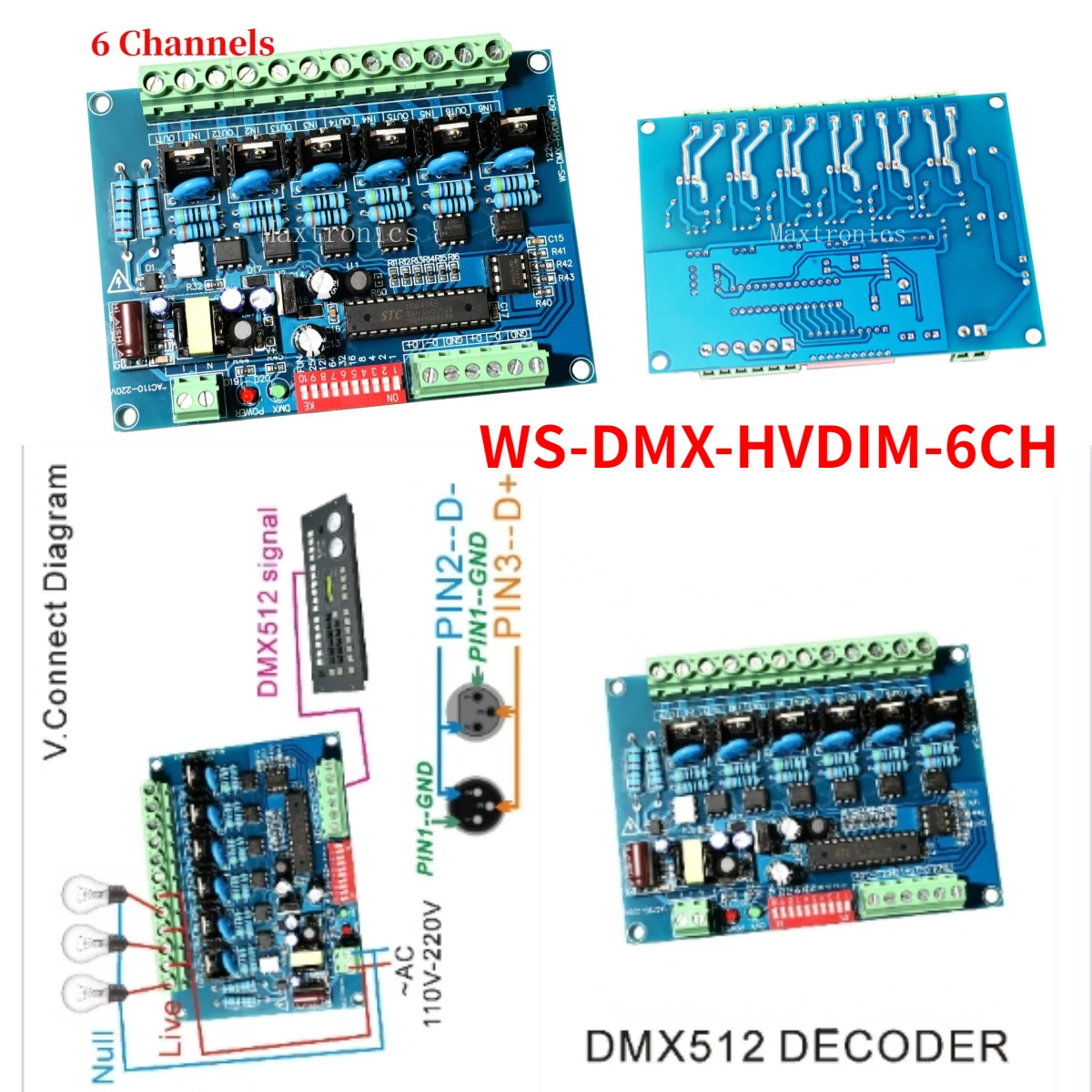 

6CH DMX512 LED Decoder High Voltage DMX AC110V-220V 50HZ 6 Channels Dimmer Board 5A*6CH For Stage Lights Incandescent Lamp Bulbs