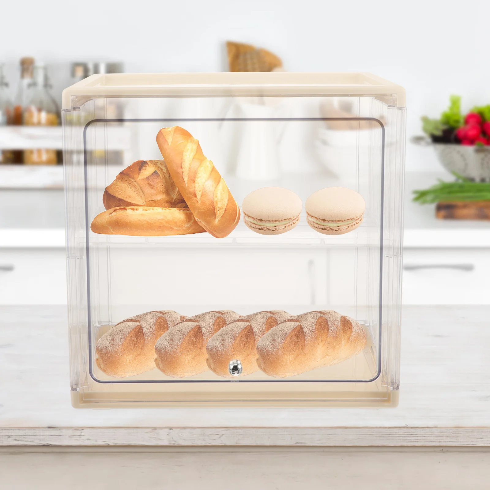 

Bread Double Layer Box Kitchen Organizer Storage Container Bin for Shop Desktop Household