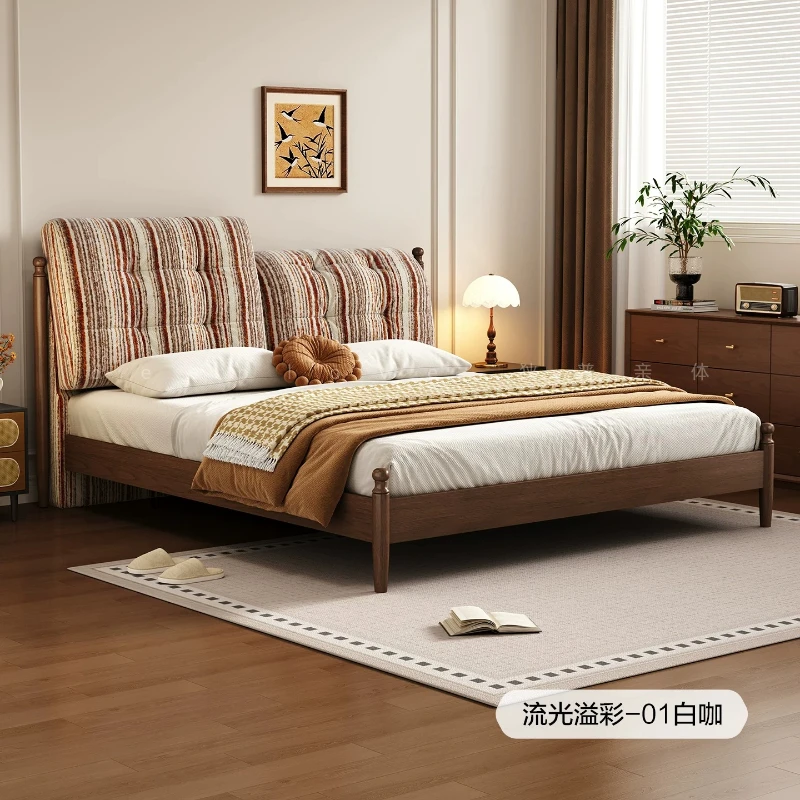 LMM adjustable medieval style master bedroom solid wood bed 1 meter 8 beds double fabric bed