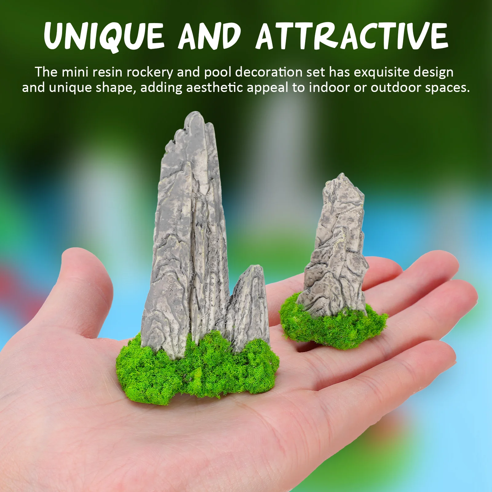6개 미니 레진 산 인공 암석, 분재 정원 장식용 사실적인 연못 포함, 수족관 미니어처 풍경 디오라마 공예