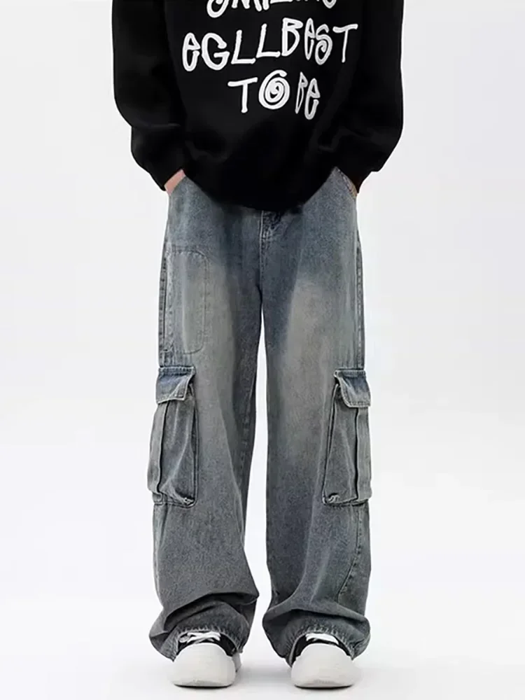 Men Jeans Cargo Pants Trousers Oversized Hip Hop Streetwear Grunge Punk Vintage Wide Leg Denim Baggy Korean Popular Clothes