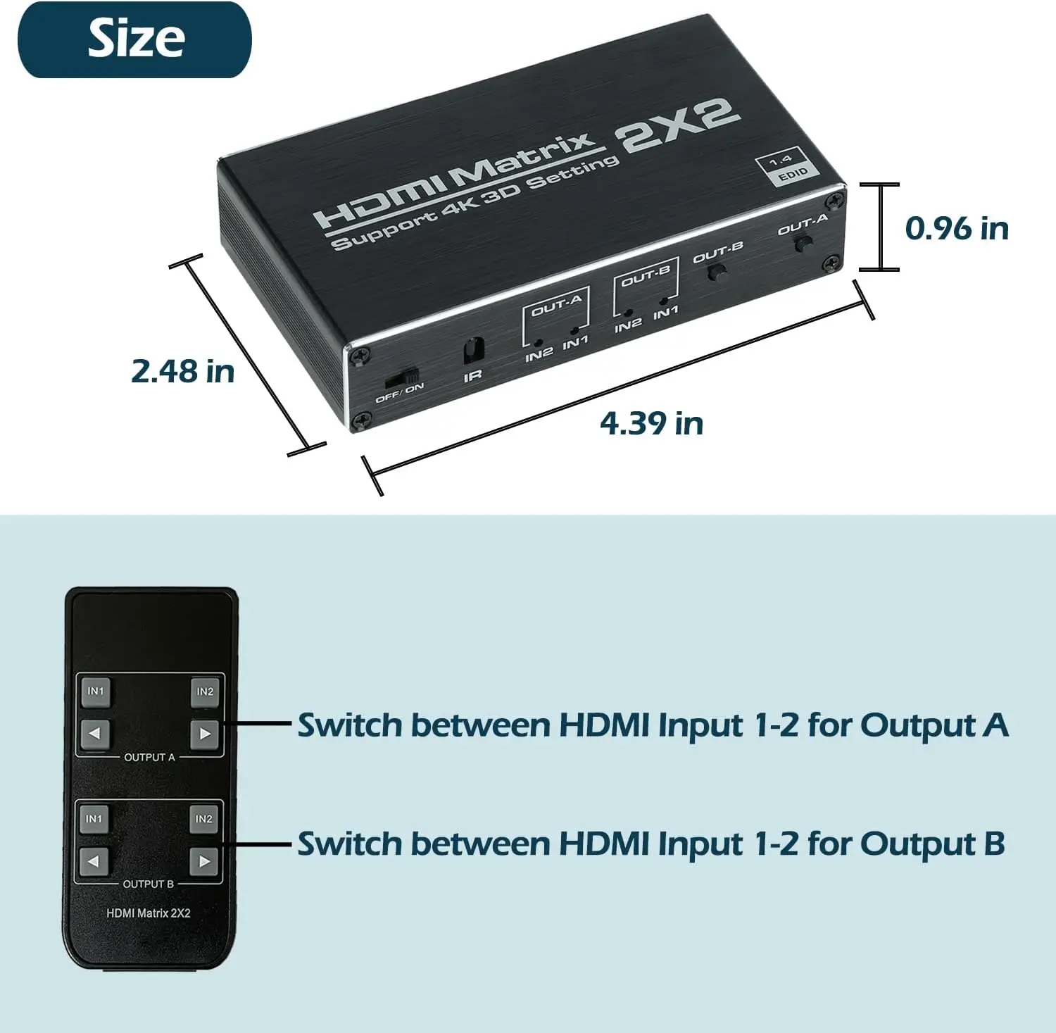 4K 30Hz HDMI Matrix Switch 2 input 2 output 1080P HDMI Video Matrix Switch Splitter 2x2 Adapter for PS4/PS3 PC Laptop TV Monitor