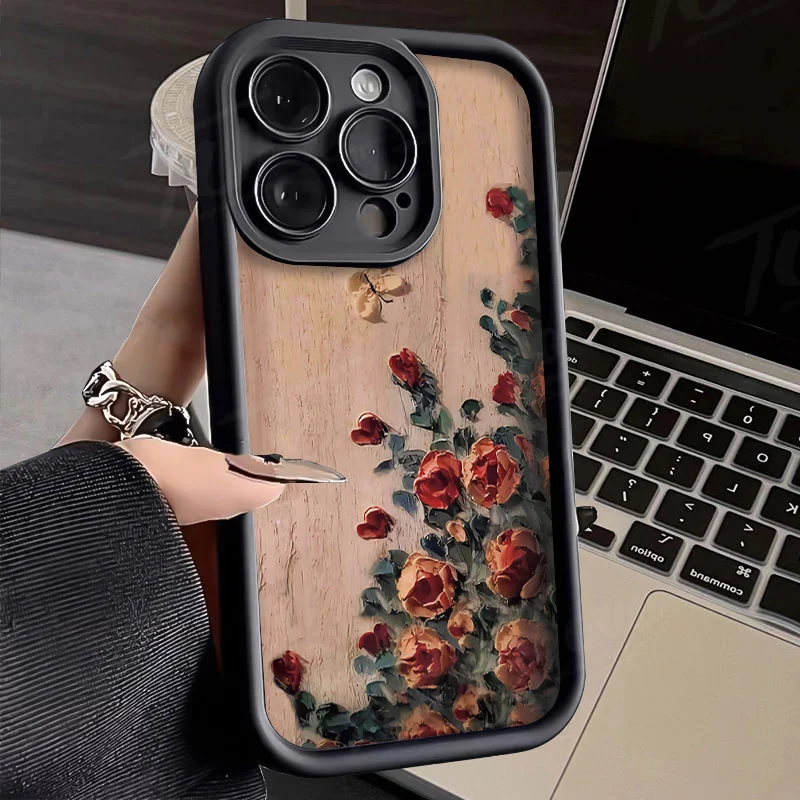 Retro Wood Grain Floral Rose Phone Shell Shockproof   For Samsung Series S26/S25/S24UItra/A55/S21FE