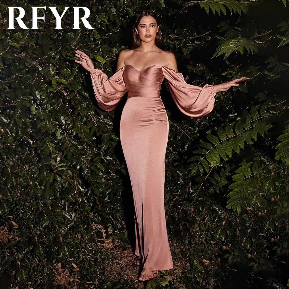 RFYR Sage Green Prom Dresses Off the Shoulder Evening Dresses Full Sleeves Sweetheart Party Dresses Stain Mermaid فساتين الحفلات