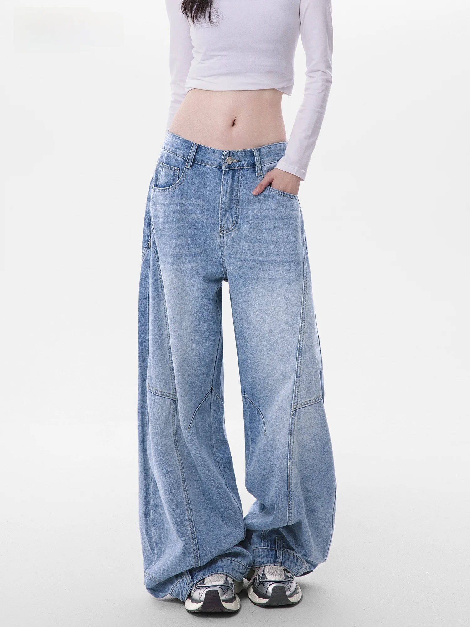 

Loose Wide Leg Distressed Denim Jeans Women's Spring Summer New Style American Trendy Brand Casual Washed Natural Waist Jeans