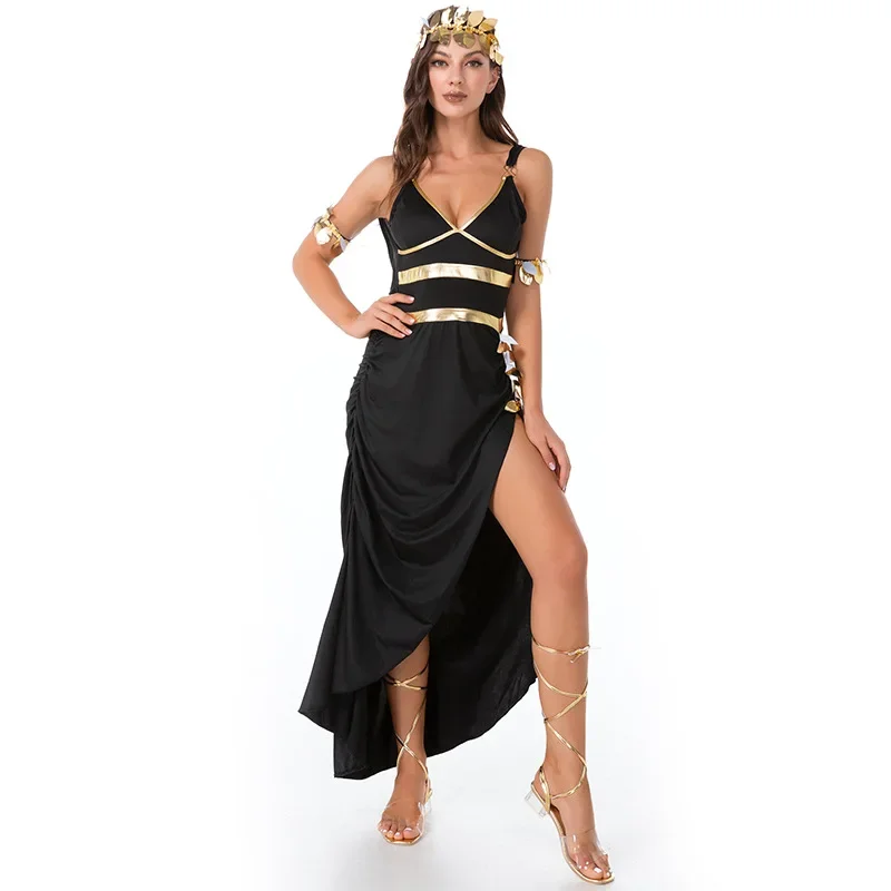 Women Sexy Roman Grecian Goddess Costume Cosplay Halloween Club Party Fancy Dress Black