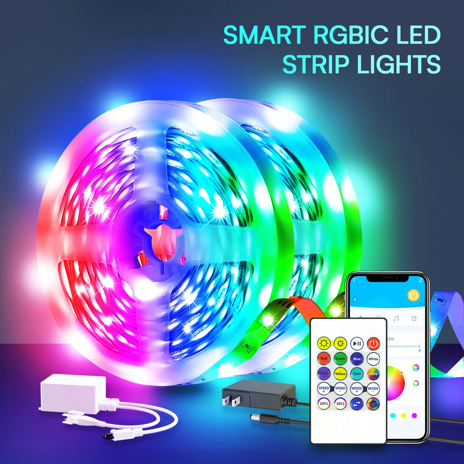 25/50/100/130ft smart LED light strip , bedroom color-changing RGB light built-in microphone can rhythm with music, su image 4