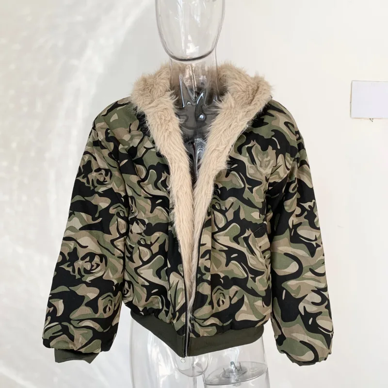 FEWQ Lose Gewaschen Camouflage Männer Baumwolle Jacke 2024 Mit Hut Kontrast Farbe Langarm Casual Männlichen Tops Mode 24E2840