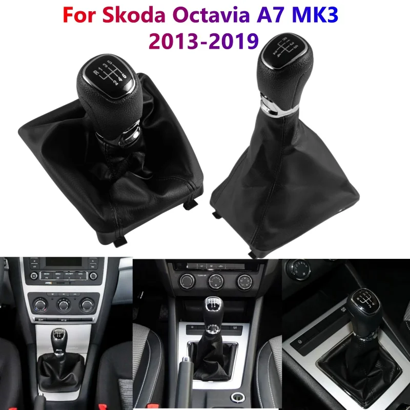 5/6 Speed PU Leather For Skoda Octavia A7 MK3 2014 2015 2016 2017 2018 2019 Gear Shift Knob Gaiter Boot Case Car Accessories