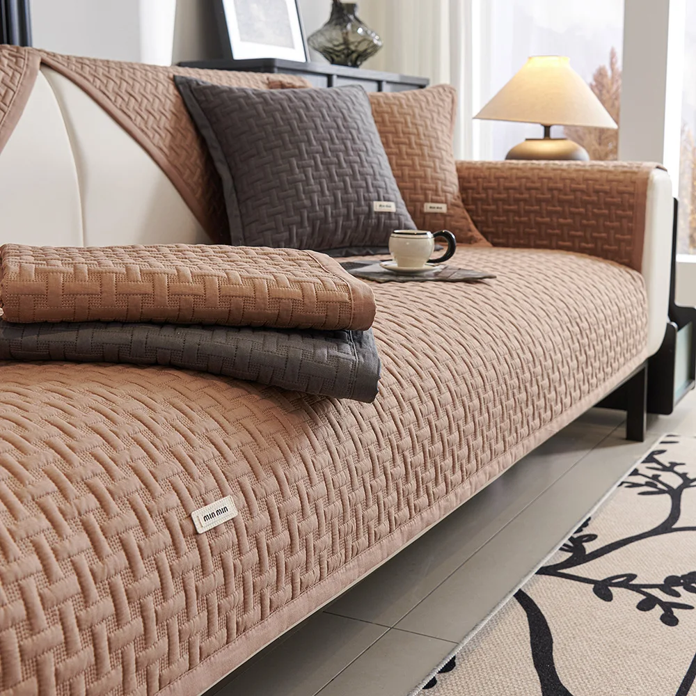 

Хлопковый чехол для дивана, тканый стиль, нескользящая подушка для дивана для гостиной, всесезонный универсальный чехол для дивана, сплошной цвет