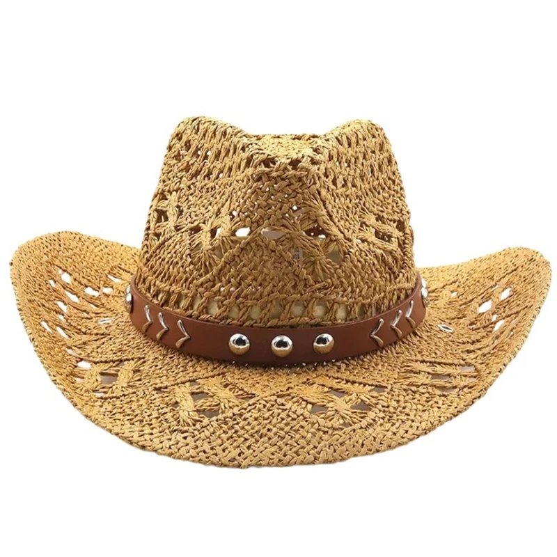 Straw Cowboy Hat Men\'s Women\'s Vintage Western Straw Cowgirl Hat Summer Sun hat Beach