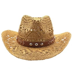 Straw Cowboy Hat Men's Women's Vintage Western Straw Cowgirl Hat Summer Sun hat Beach