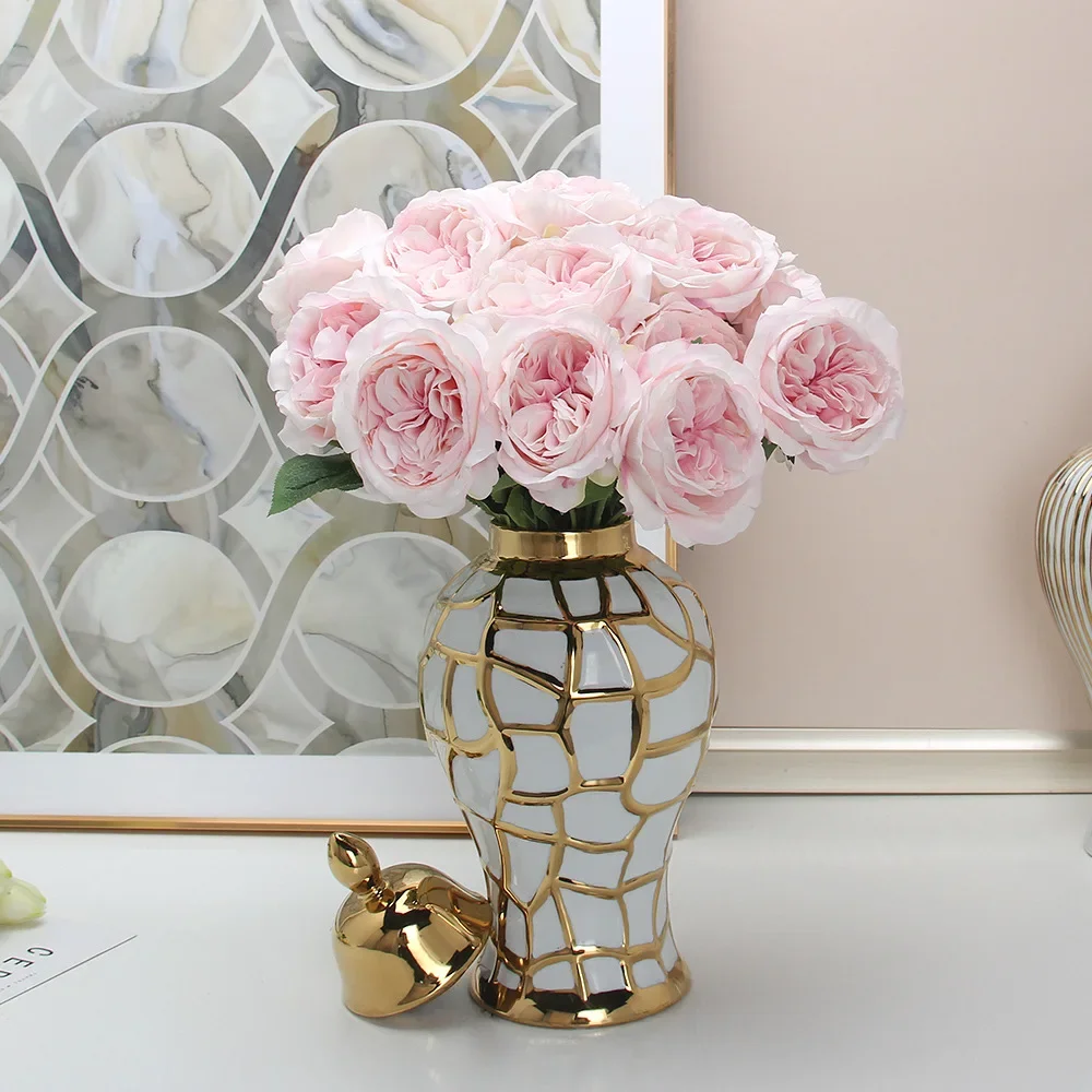 جرة عامة من السيراميك، جرة زنجبيل مصنوعة يدويًا، شبكة ذهبية من البورسلين، جرة تخزين الحلوى، مزهرية فنية للديكور المنزلي