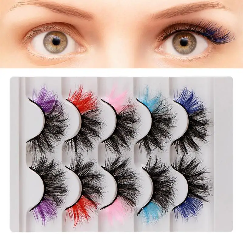 5 Pairs Women Makeup Colored Eyelash Fake Extension Eyelashes Eye Makeup Tool Easy To Wear Eyelashes Extension Thick Eye Shadow