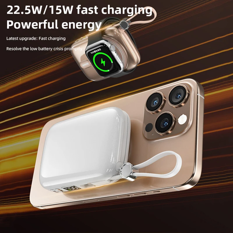 

Магнитный беспроводной внешний аккумулятор Kiki Shoot для iWatch AirPods, 10000 мАч, 22,5 Вт, портативный аккумулятор CCC с быстрой зарядкой для iPhone Samsung