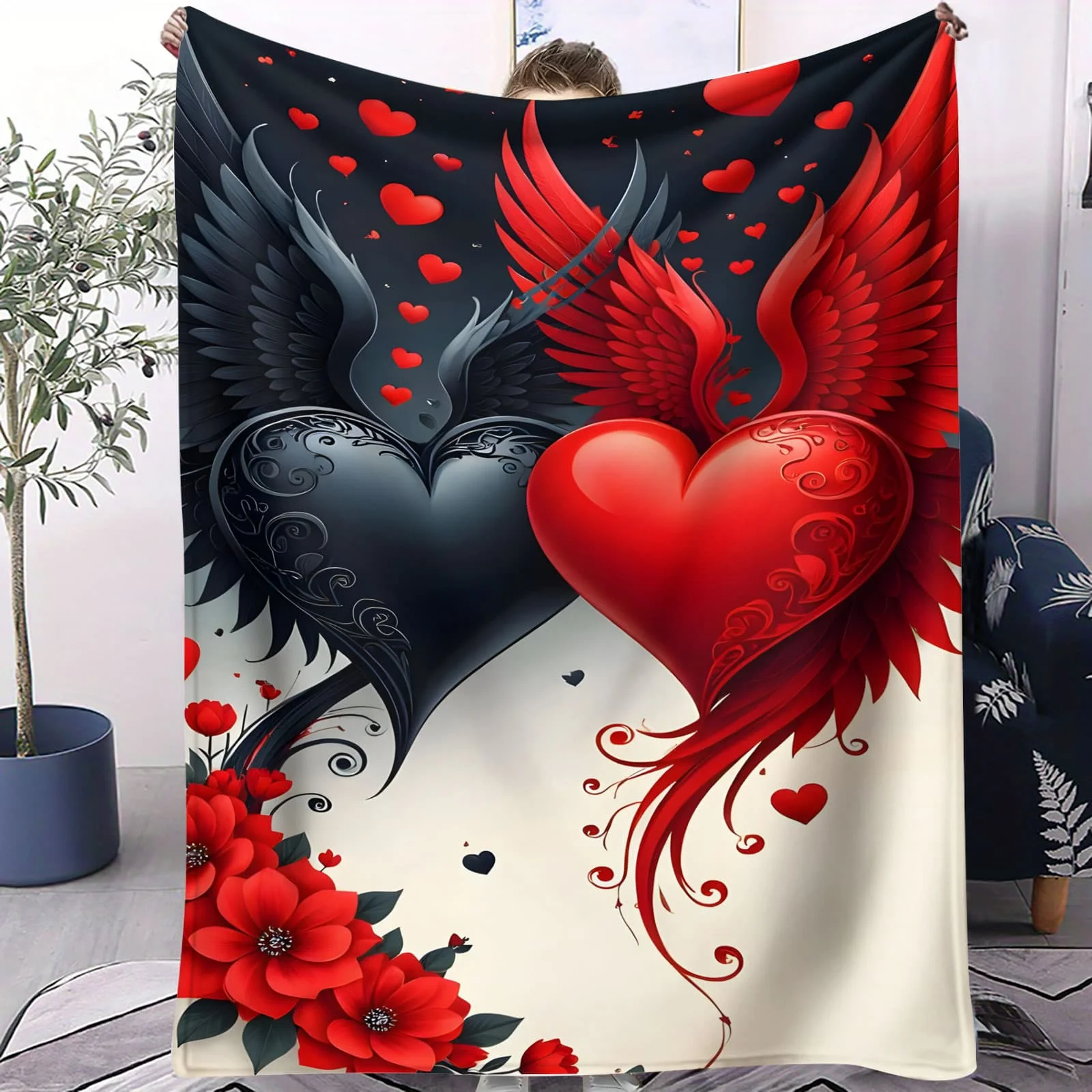 ผ้าห่มตุ๊กตาผีเสื้อหัวใจสีรุ้ง - ผ้าห่มนุ่มสำหรับห้องเด็ก โซฟา แคมป์ ตกแต่งสีสันสดใส เหมาะสำหรับครอบครัวและผู้ที่ชื่นชอบสไตล์