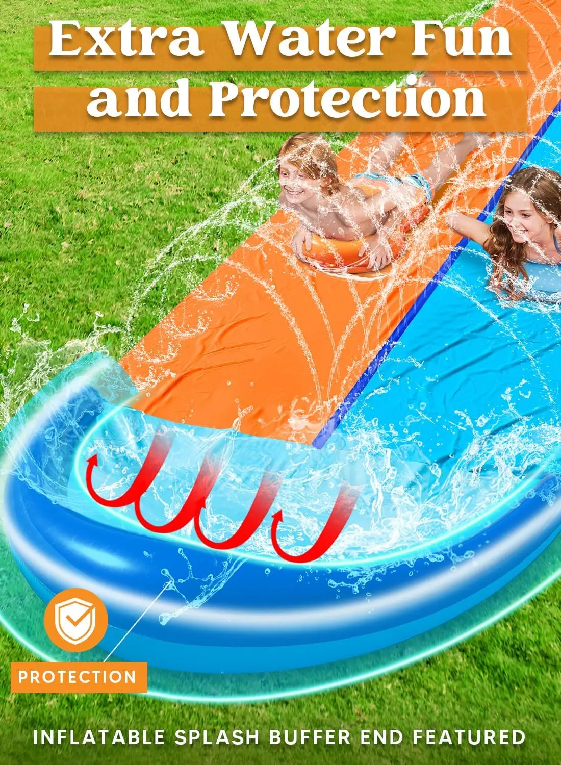 32.5ft Dubbele Waterglijbaan, Zware Gazon Water Splash Slip En Glijbaan Met Sprinkler En 2 Opblaasbare Planken Slip Voor Kinderen Adul