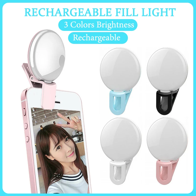 【จัดส่งที่รวดเร็ว】ไฟเติมเซลฟี่แบบพกพา LED Flash Clip Ring Light USB แบบชาร์จไฟได้สําหรับโทรศัพท์มือถือสตรีมสด