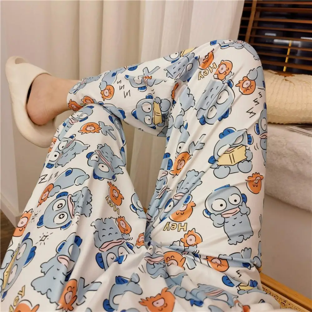 Sanrioed Anime Hangyodon Pajama Pants Spring Wide Leg Pants Kawaii Vintage American Style Cotton Loose Casual Walk Homewear Cute