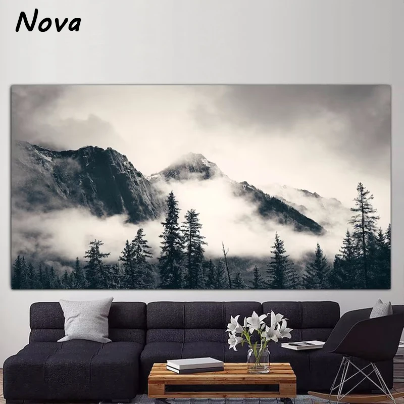 Mountains Canvas Black and White Mountains Wall Art Large Cancas Landscape Art Nature Photography Print Wall Art