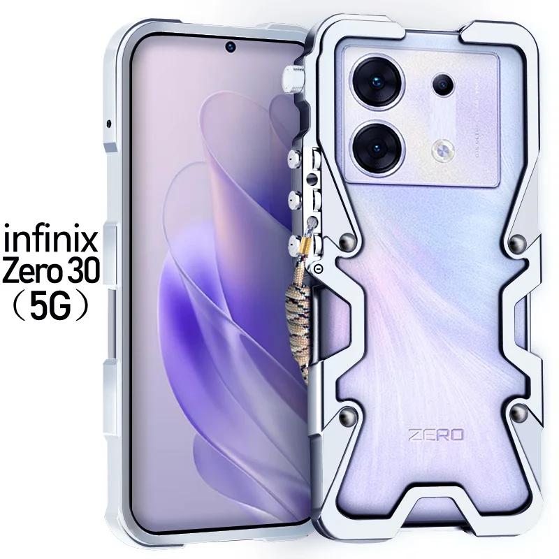 

Luxury Armor Metal Aluminum Phone Cases Bumper For Infinix Zero 30 Zero30 Cover Mechanical Purely Handmade Skull Case