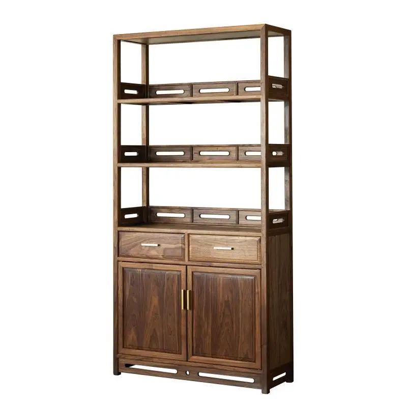 

New Chinese black walnut bookcase, solid wood display cabinet, study locker
