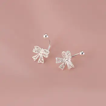 Skutečné 925 sterlingové stříbro krajkové náušnice se srdíčkem a dutou mašlí s přezkou pro ženy, jemné šperky, minimalistické doplňky 12 nejlepší prodej krajka Swarovski - №2