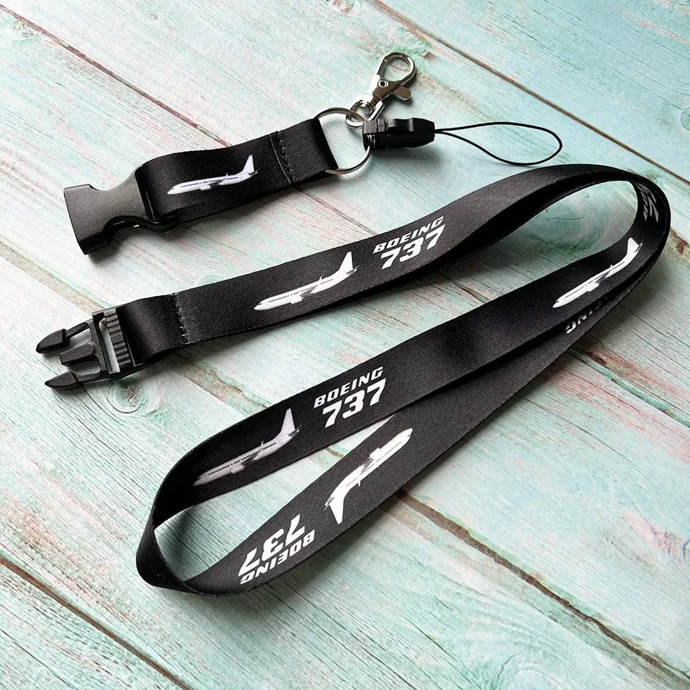 MiFaViPa Polyester Lanyard Black Boeing 737 Neck Strap Chaveiro Key Chain Boeing llavero Lanyard Keychain for ID Card Pilot Gift