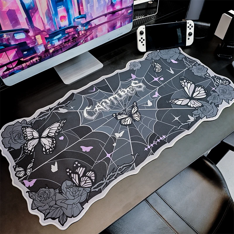 Design legal gaming mouse pad extra tapete de mesa borboleta preta portátil gamer grande teclado mouse tapete lock-edge escritório desktop pad