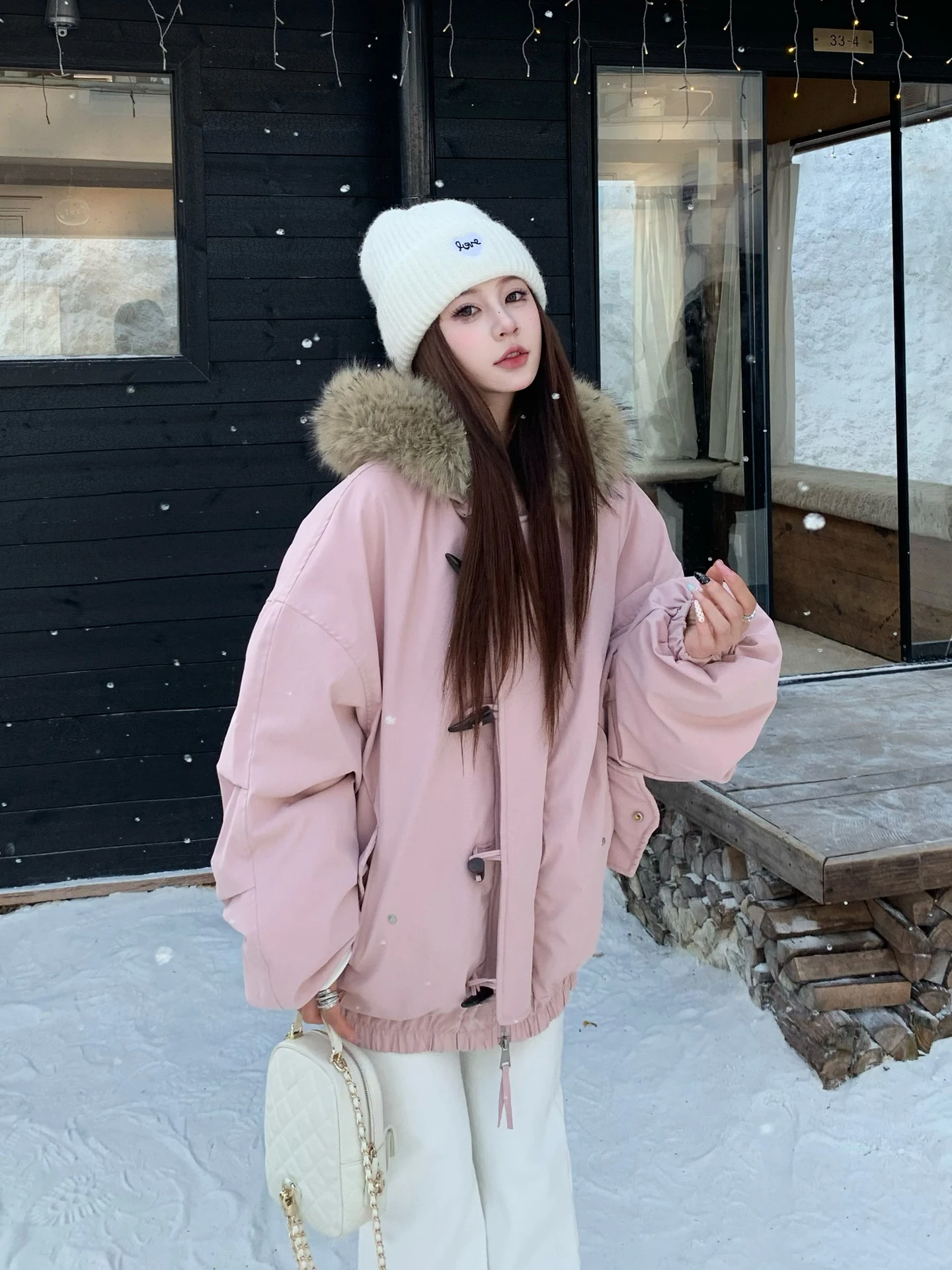 

Женское зимнее теплое пальто ER Oh Tee Sister из утолщенного хлопка с большим меховым воротником и пуговицами из рога, в корейском стиле