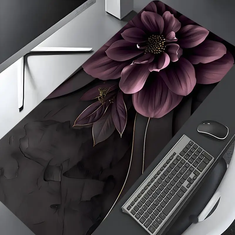 

Dark Purple Flower Gaming Mouse Pad, Non-Slip Rubber Lock Edge, Washable Large Desk Mat for Home Office Gifts