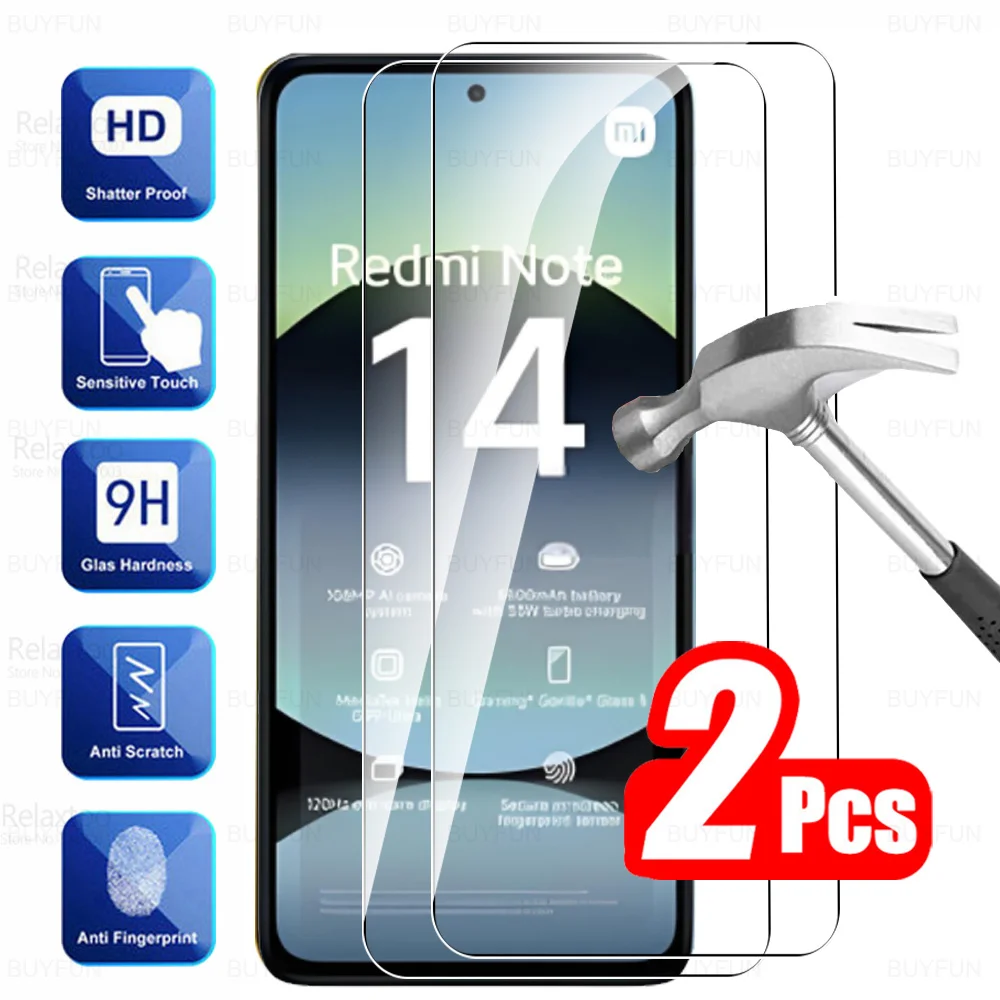 For Redmi Note 14 Glass 2Pcs Tempered Glass Xiaomi Redmy Readme Note14 4G RedmiNote14 5G Global 2025 Screen Protector Cover Film