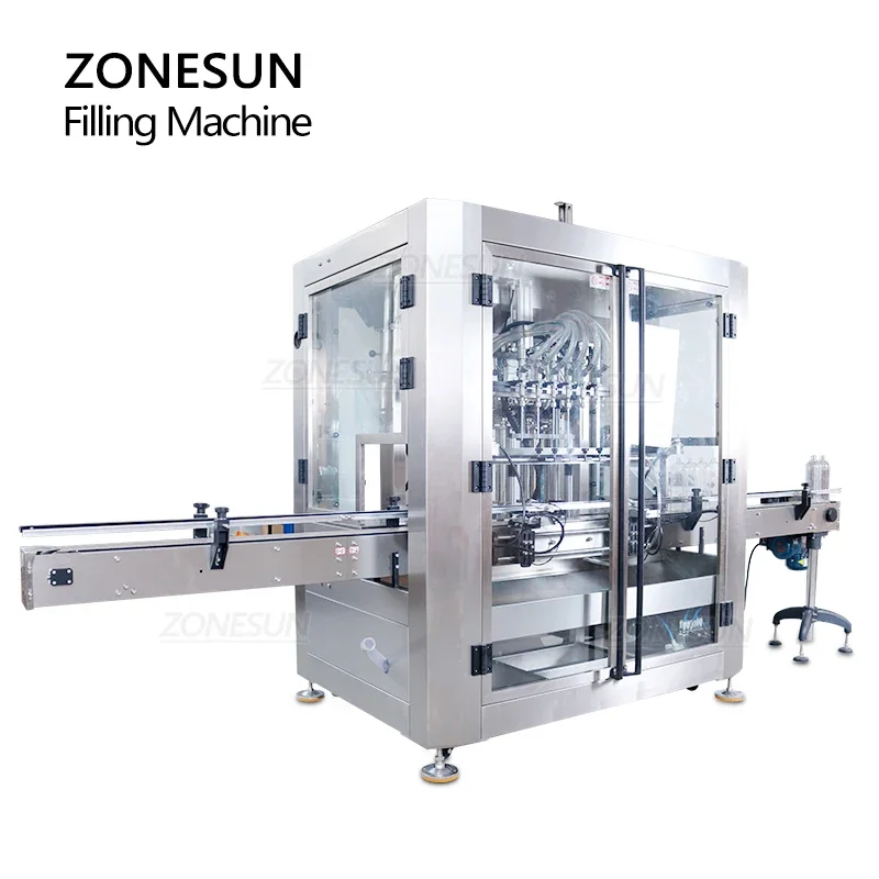 ZONESUN Vertical Explosion Proof Shampoo Inflammble Liquid Cream Ketchup Servo 6 Heads Filling Machine for Production Line