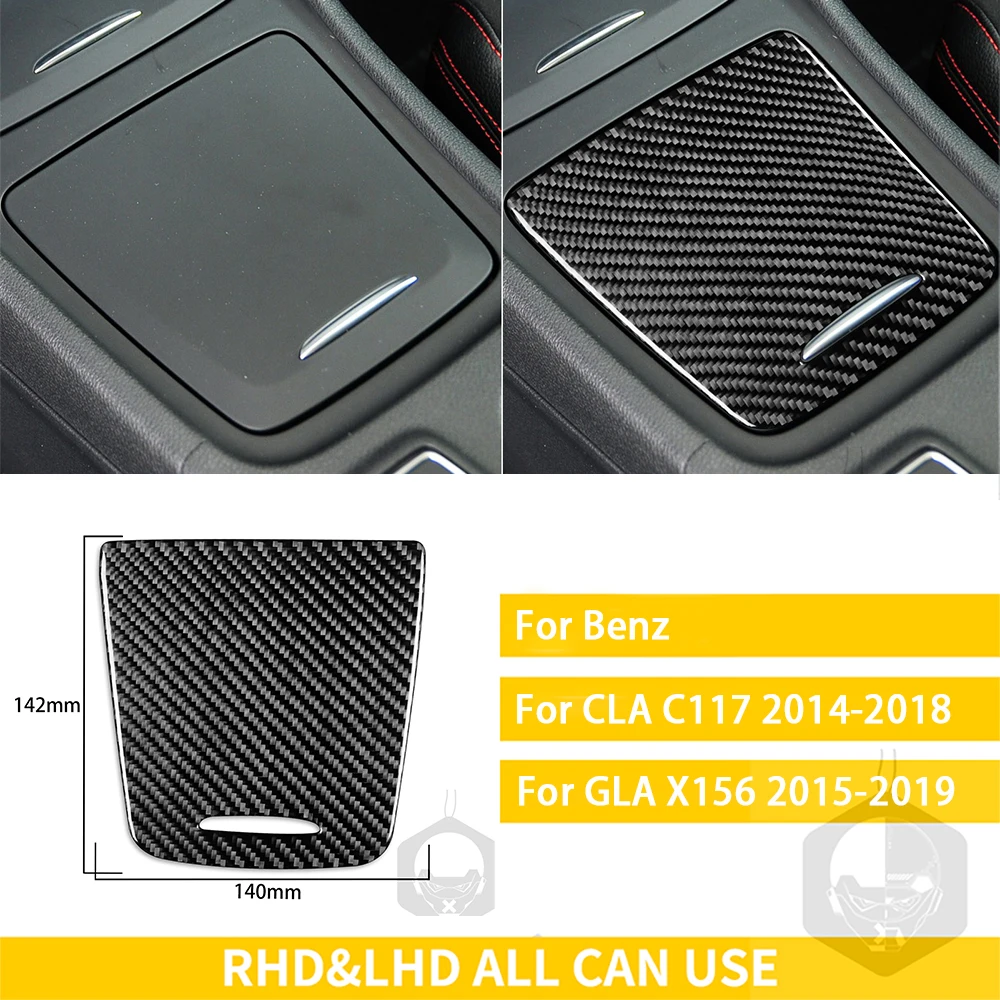 RRX Real Carbon Fiber Rear Armrest Box Trim Strip – Fits Mercedes CLA C117 / GLA X156 (2014-2019) – Gloss Finish