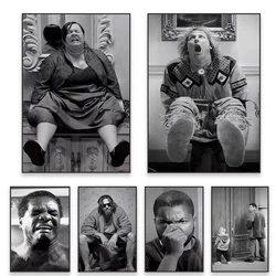 Funny Bathroom Wall Art Poster Funny Portrait Art Prints Vintage Movie Art Canvas Painting Black and White Toilet Decoration